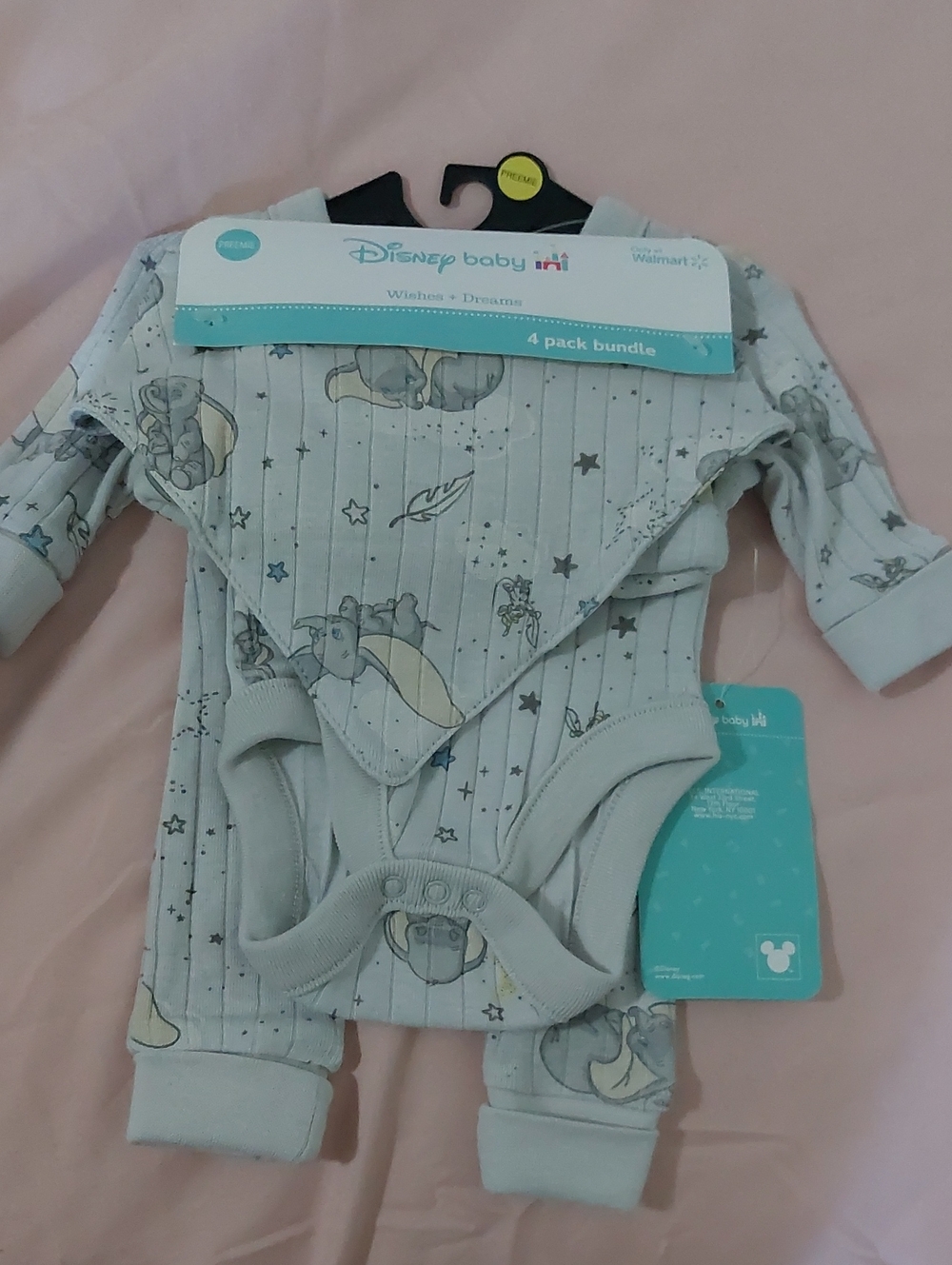 Disney Baby Light Gray & Blue Dumbo Star 4-Pack One-Piece Set